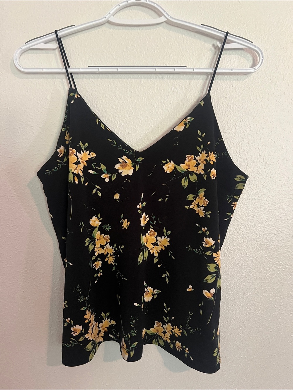 Maurices Black Floral V-Neck Cami with Yellow Flowers